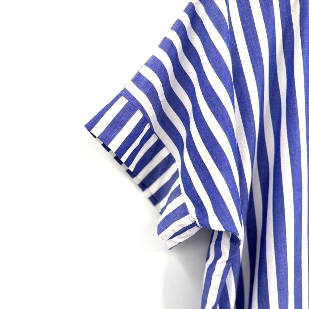 J.Crew Striped Blue White Midi Dress Cotton Poplin V-Neck Short Sleeve Size M - Picture 4 of 12